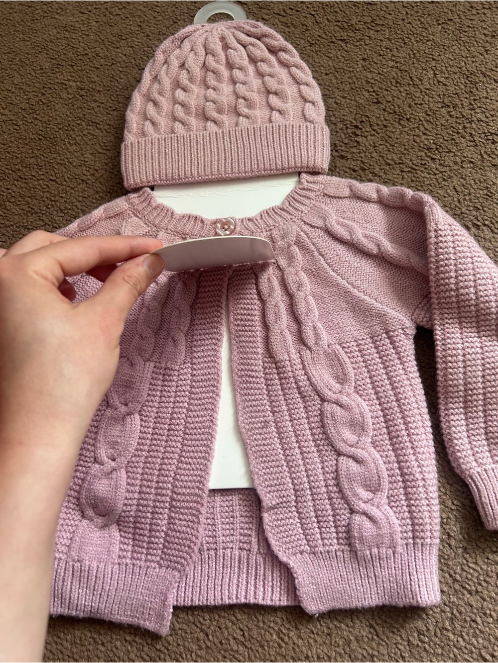 Chunky Knit Baby Sweater & Hat Set 6-12 Months Rose Color Soft - Picture 3 of 5